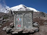 Ecuador Chimborazo 03-07 Monument to French, Colombian and Swiss Climbers Just behind the Carrel Refuge (4800m) are monuments to those who have died on Chimborazo. Here is a monument to 3 Colombian, 6 French, and one Swiss climber who died on Chimborazo on November 10, 1993. The monument is titled Estos jovenes murieron por amor a la montana  these young people died for the love of the mountain.